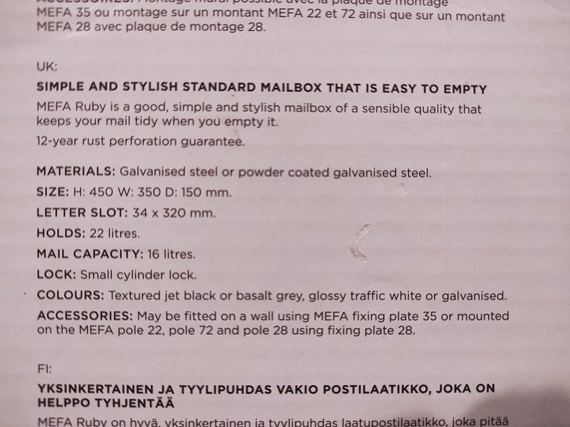Skrzynka na listy Mefa Ruby 864