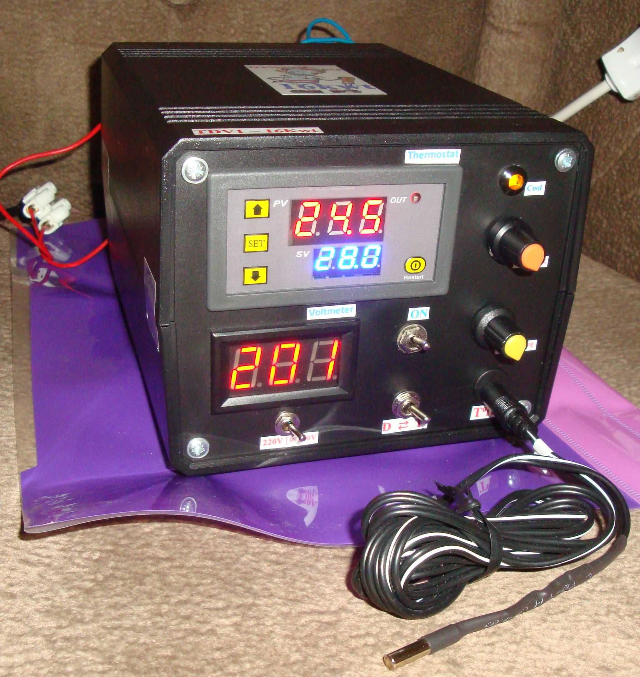 Терморегулятор  на 16 квт с регулятором мощности – напряжения 0-220в