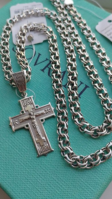 7 мм срібний чоловічий ланцюг 50 55 60 65 см 27 грам бісмарк козацький