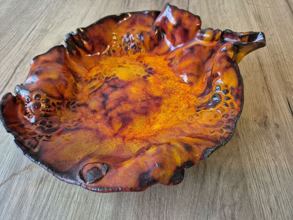 Patera ceramiczna z polewą uranową, piekna gruba powłoka