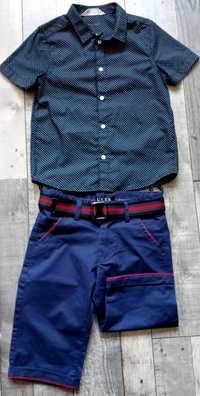 2cz. elegancki komplet- spodnie dłuższe Bermudy z paskiem+ H&M koszula