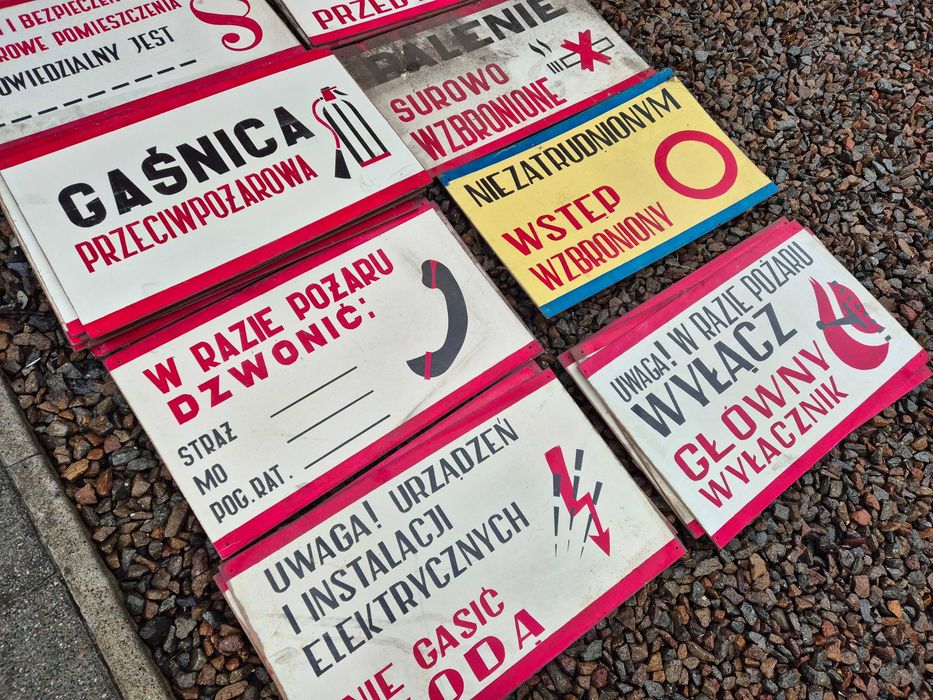 Tabliczki ostrzegawcze PRL 34szt Tablice tablica ostrzegawcza