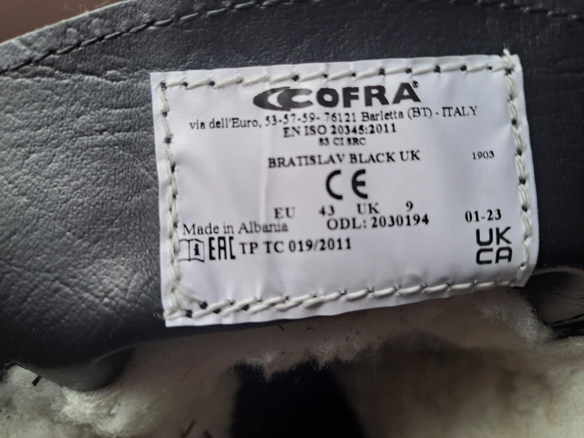 Buty robocze zimowe Cofra rozm. 43 Bratislav black UK