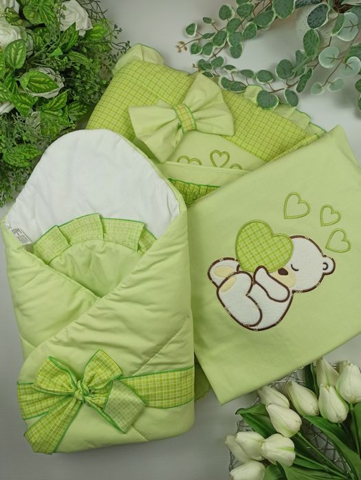 Pościel Zielony Komplet do Łóżeczka Moskitiera Baldachim Bambino