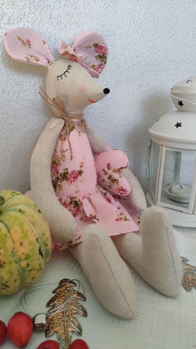 Myszka Klemętynka-zabawka, tilda, rękodzieło.