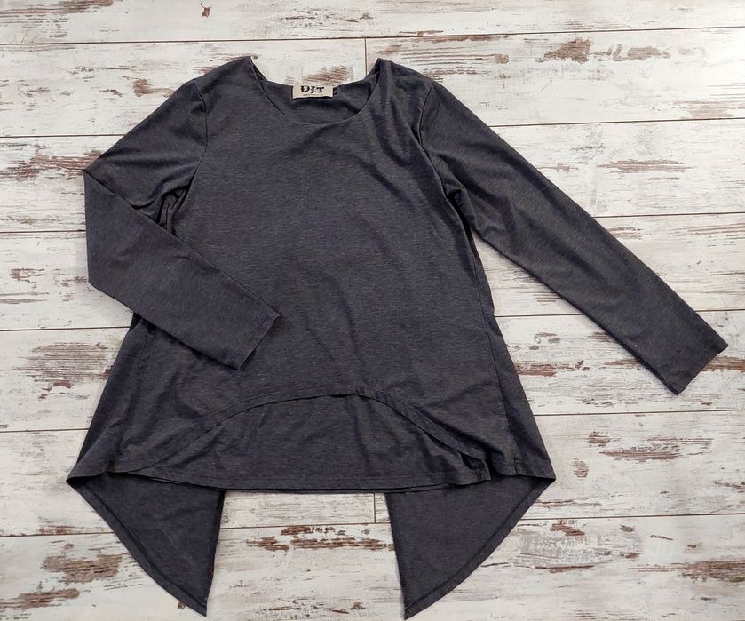 Grafitowa bluzka z rozcięciem na plecach, oversize,  2 warstwy, r. XL