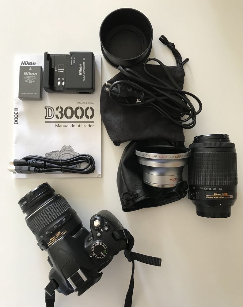 Nikon D3000 +objetiva+teleobjetiva+grandeangular