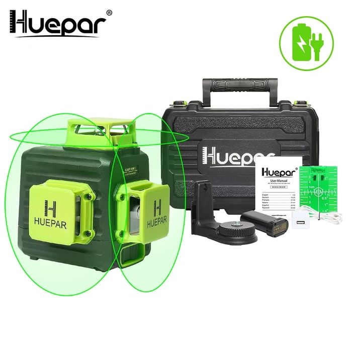 Huepar B03 CG 3D зеленый лазерный уровень кейс