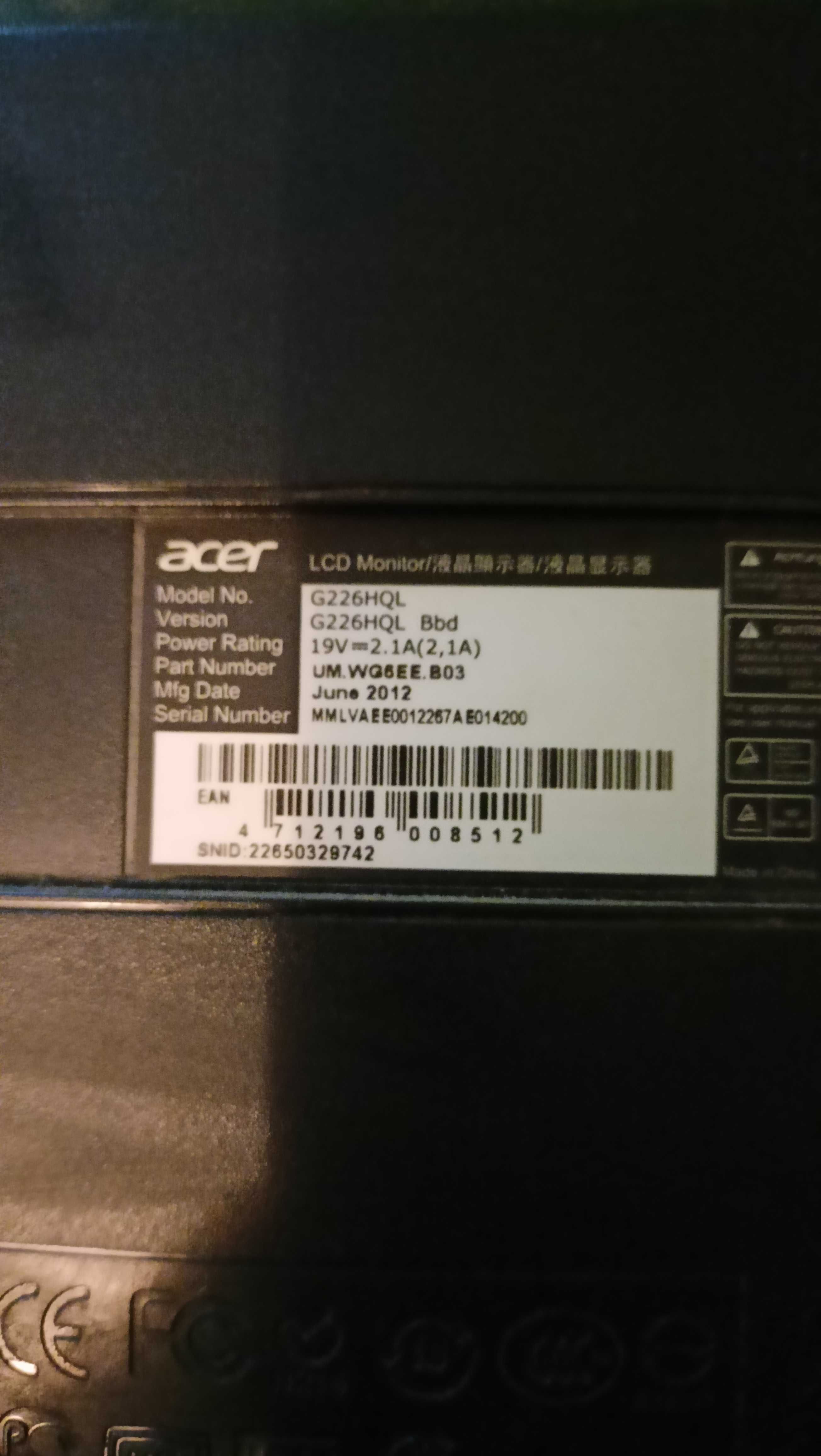 Monitor acer g226hql 21,5 cala
