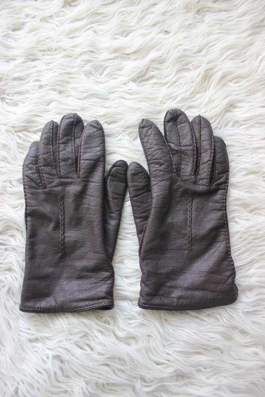 Skórzane rękawiczki damskie brązowe czekoladowe vintage retro