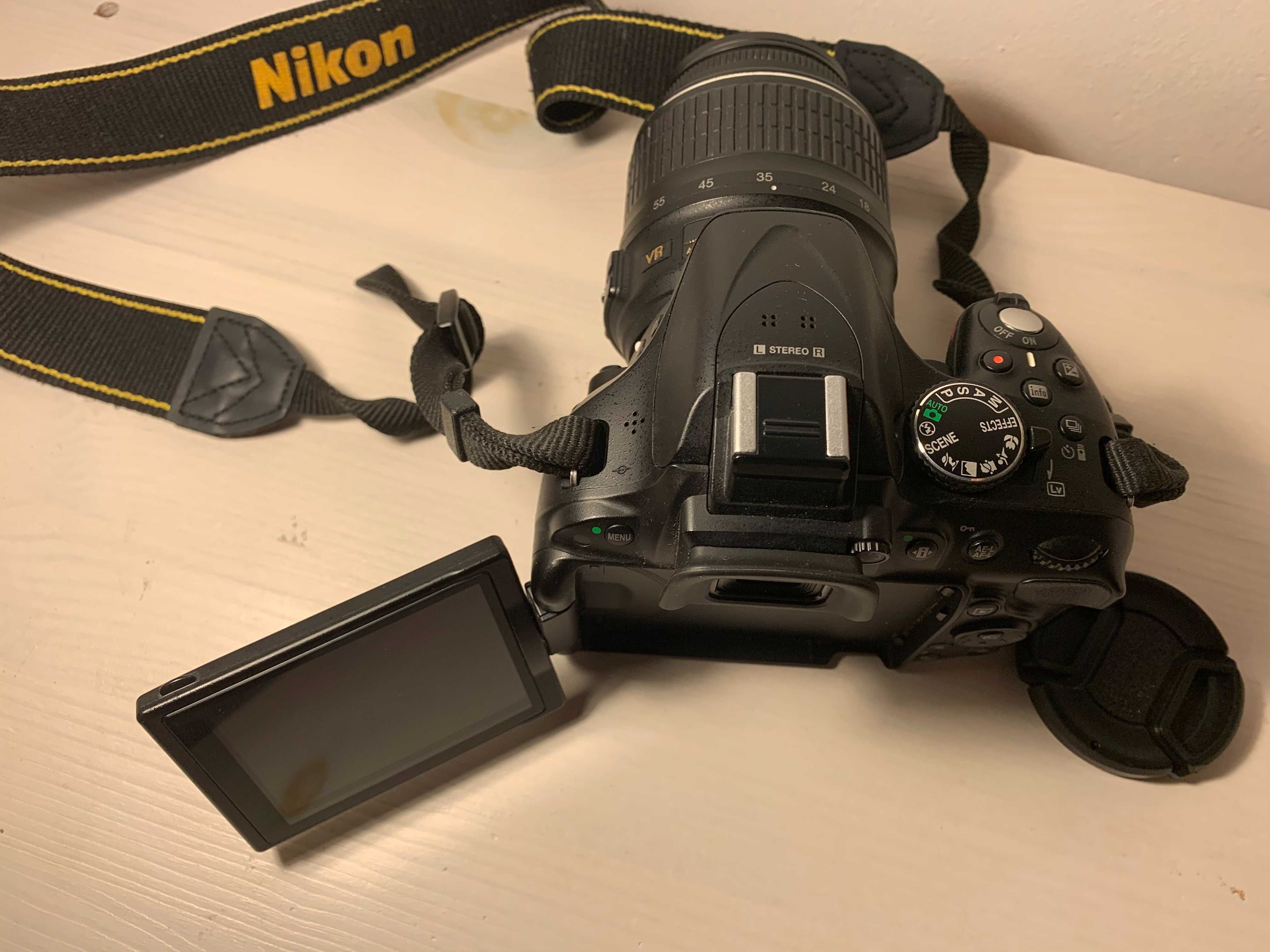 Lustrzanka Nikon D5200 wraz z obiektywem Af-S Nikon 18-55, zestaw.