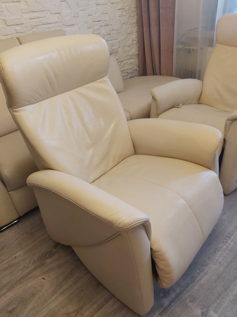 Zestaw Skóra 100%naturalna sofa i 2 fotele relax