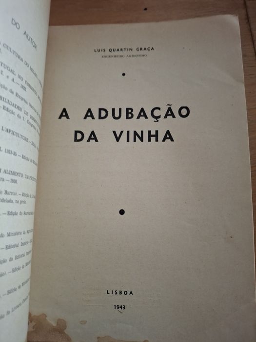 A Adubação da vinha Luis Quartin Graça  1943 vinhos