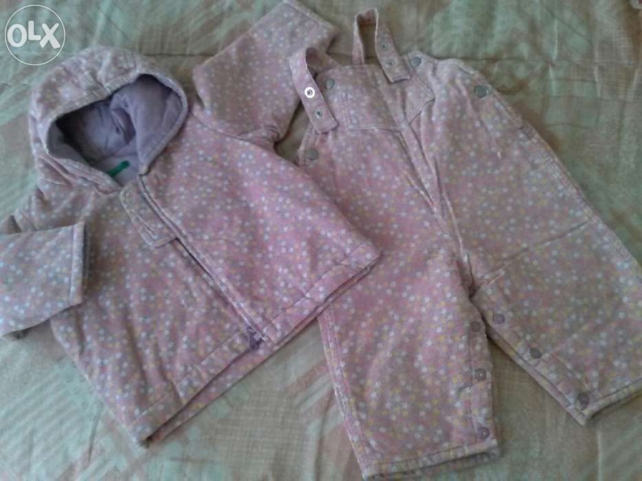 Conjunto jardineira e casaco para princesas 6/9 meses