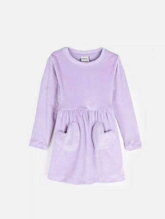 WYPRZEDAŻ Welurowa sukienka na długi rękaw ciepła fioletowa 110 5 lat