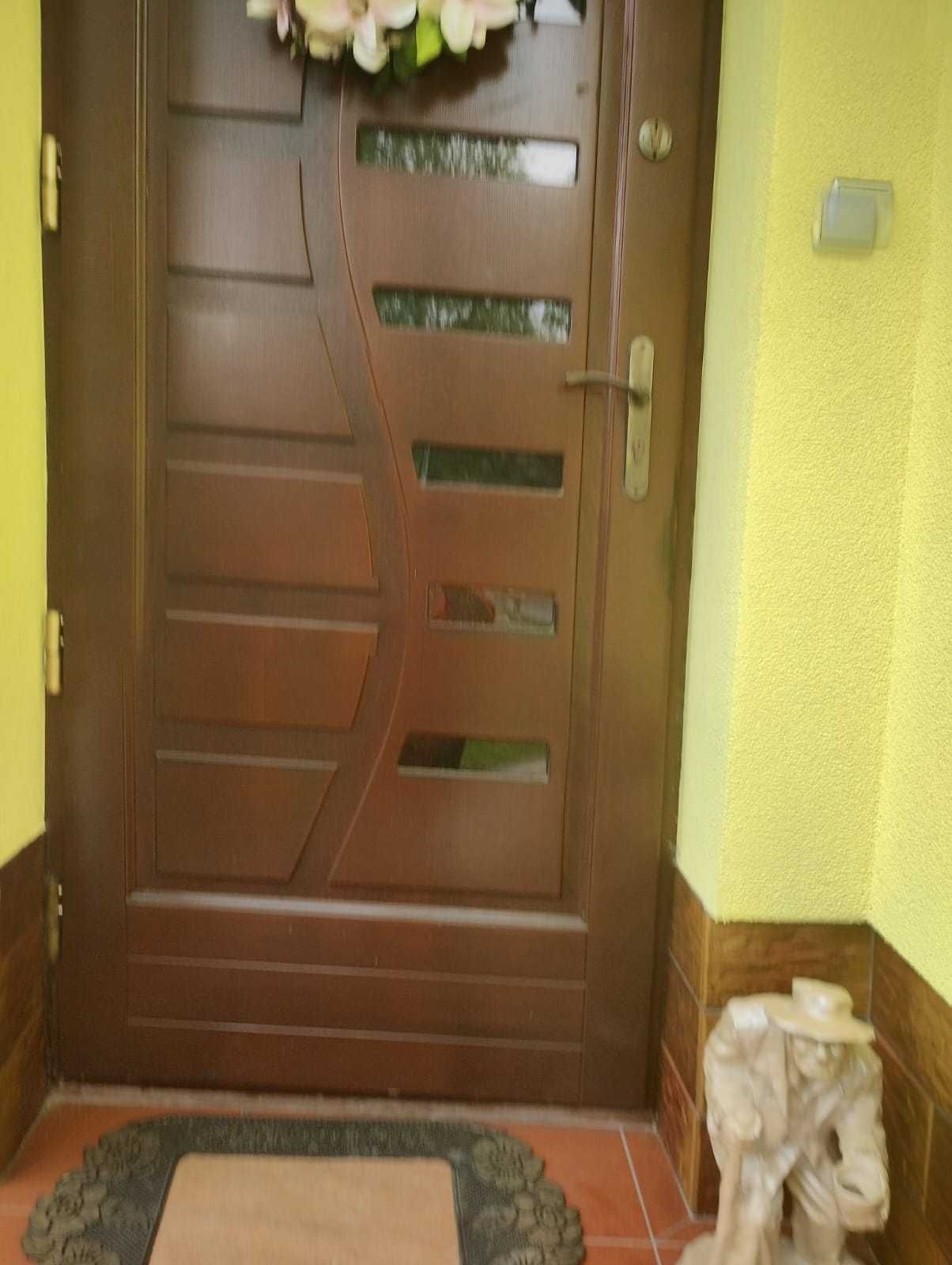 Drzwi zewnętrzne drewniane brązowe