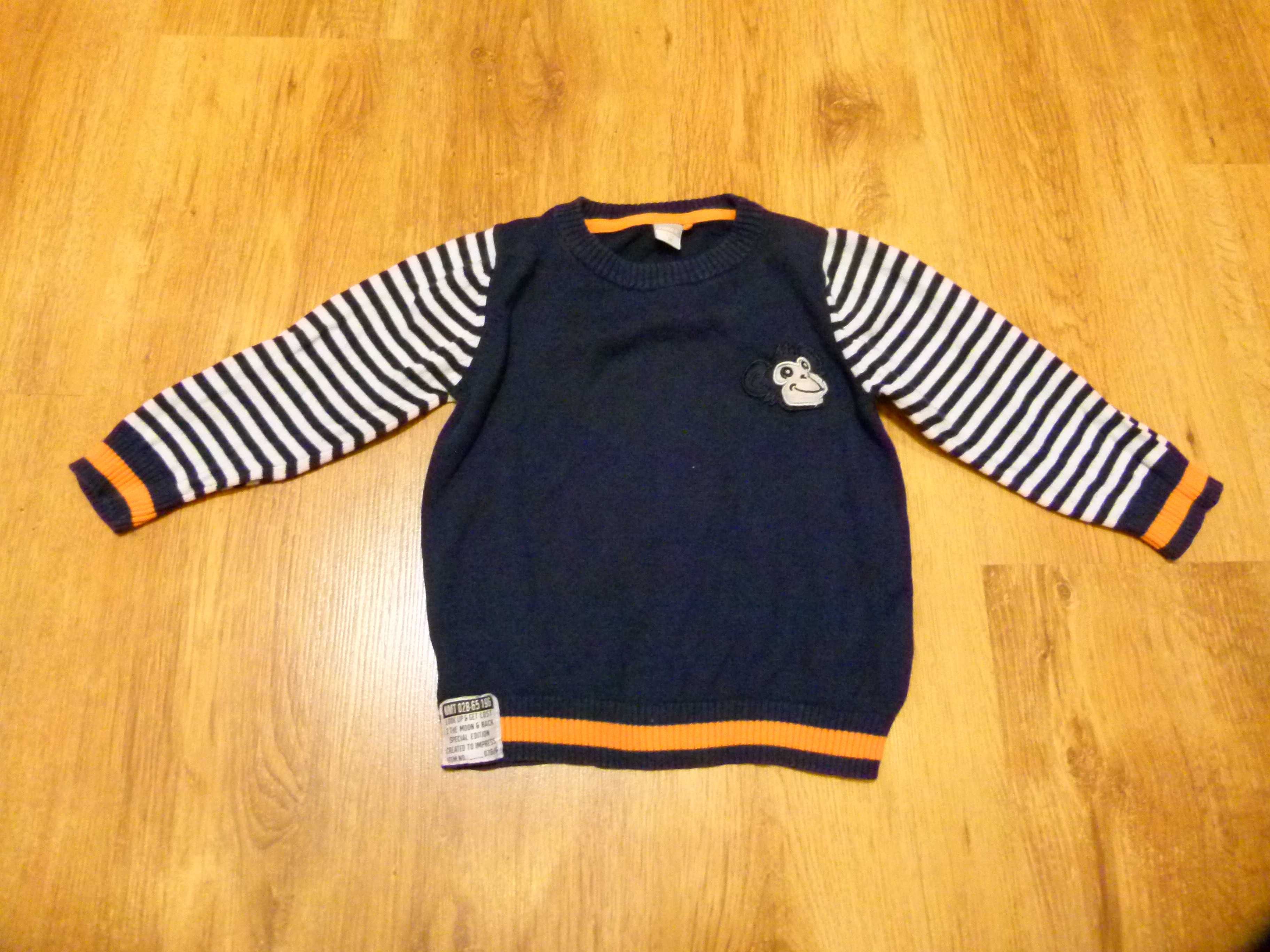 rozm 98 Name It sweter granatowy rękawy w paski chłopięcy
