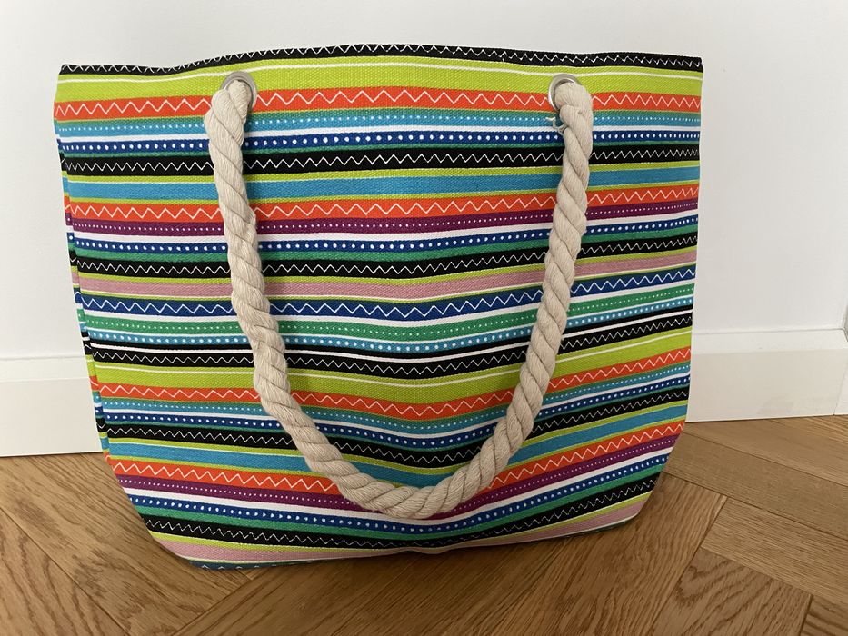 Nowa Torba plażowa w paski, z bawełny podróżna w stylu wakacyjnym