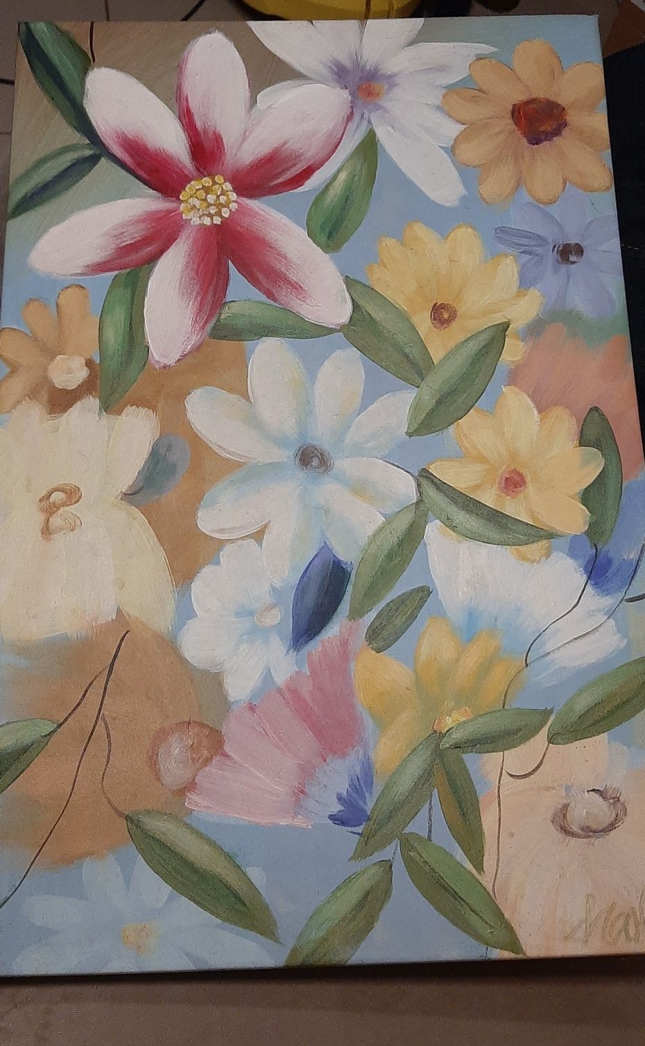 Kwiatowy obraz na drewnianej ramie 60/40 cm
