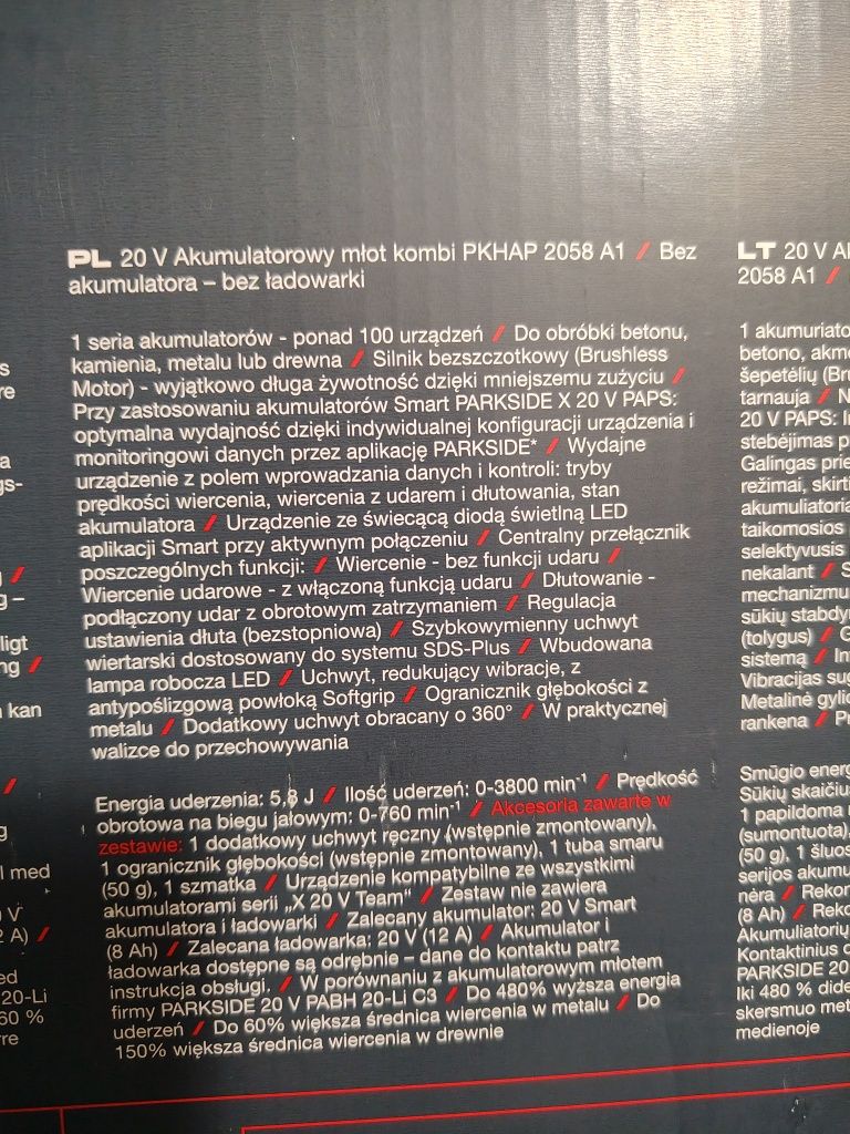 Parkside PKHAP 2058 A1 młotowiertarka