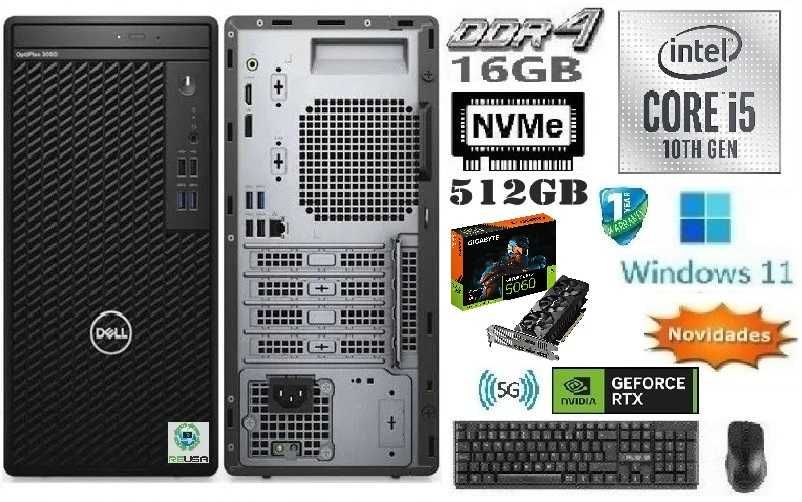 Pç GAMER DELL 3080 10ªG|i5-4.6|16G|NVMe-512+HD500|RTX5060-8G|5G+BT|W11