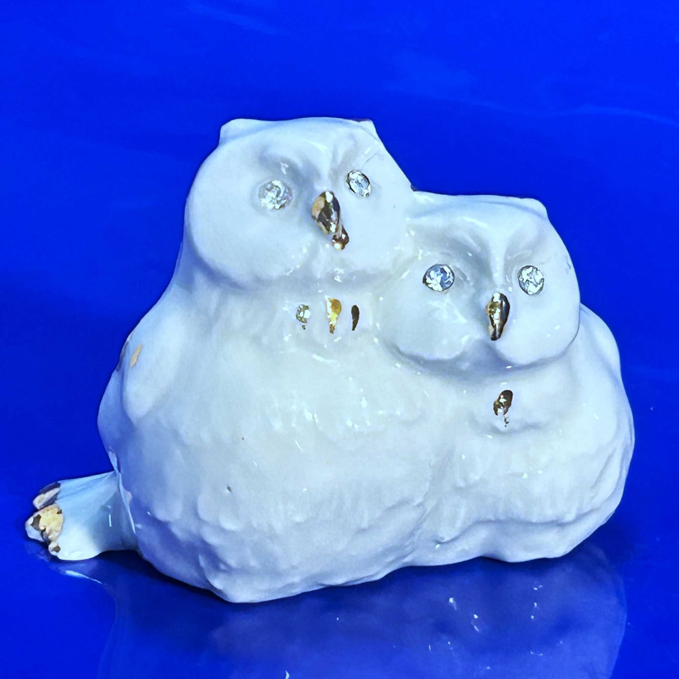 Figurka Sowy. Capodimonte. Sowy z oczami z kryształów Swarovski