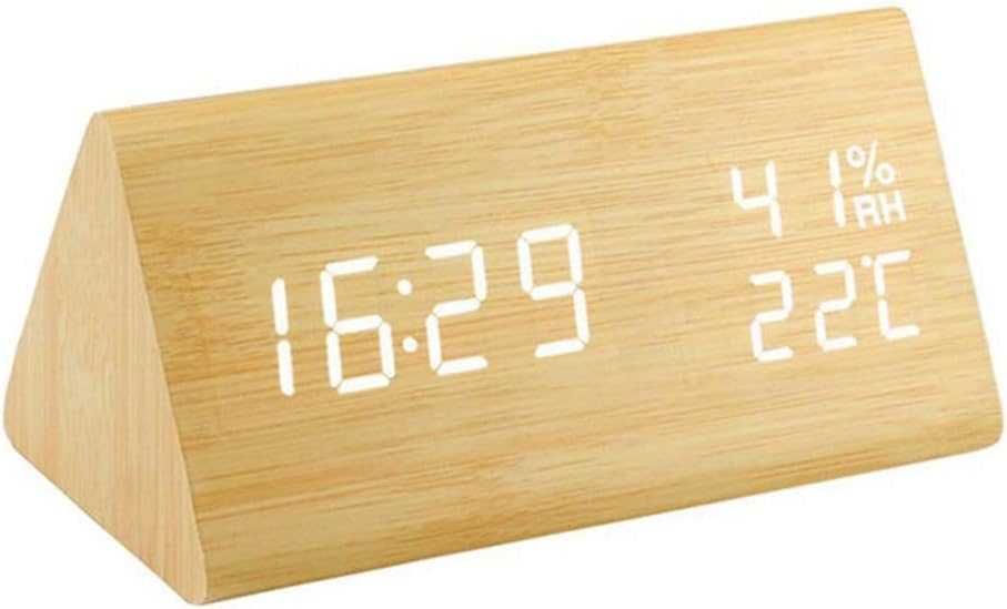 Budzik drewno bambus nowoczesny budzik z termometrem