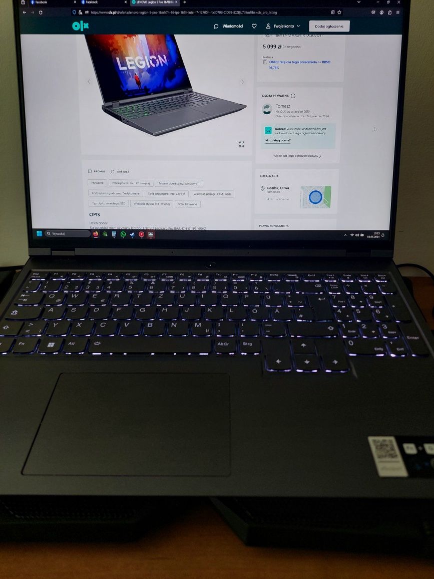 LENOVO Legion 5 Pro 16ARH7H 16" IPS 165H intel I7-12700H RTX3070TI