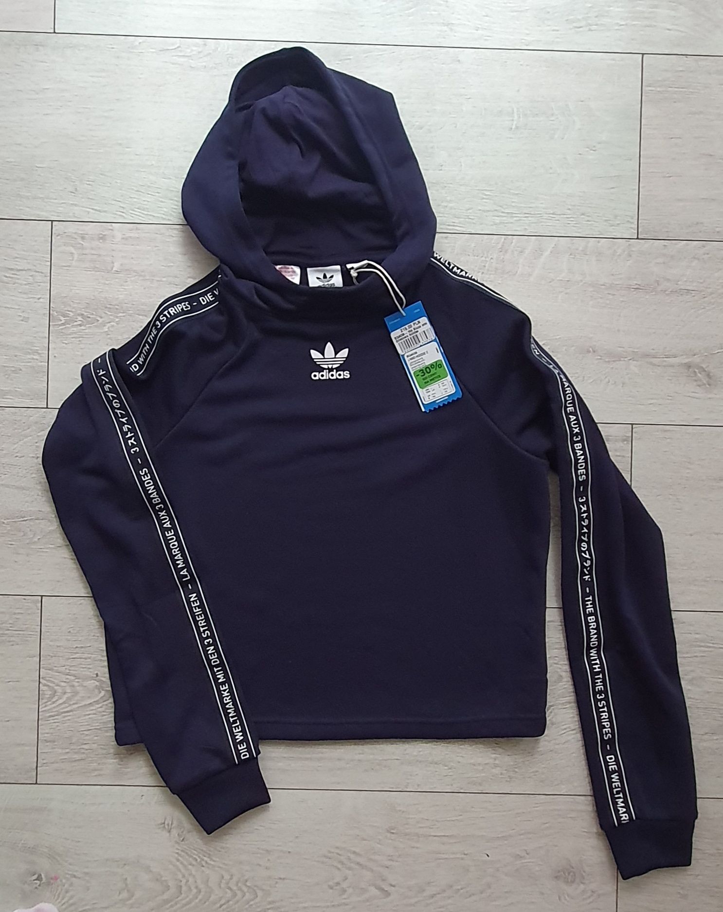 NOWA Bluza Adidas Orginals 164 granatowa z kapturem XS S szeroka