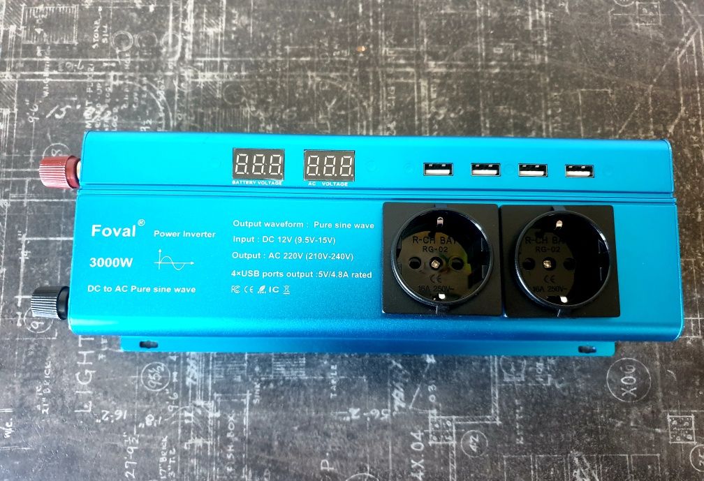 Інвертор Foval перетворювачь инвектор 12/220V ,3000W чистый синус