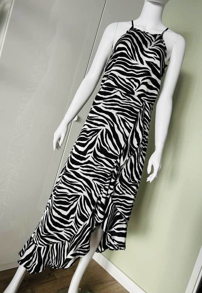 Maxi wzorzysta zebra nowa New Look na lato asymetryczna falbana M 38