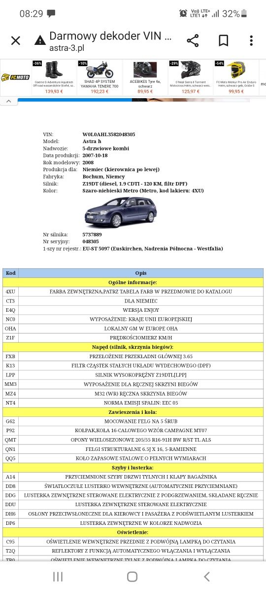 Opel Astra H  1.9 cdti 120km Z19DT