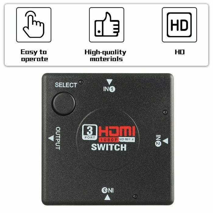 Mini Switcher Switch vídeo HDMI, 3 para 1 1080P