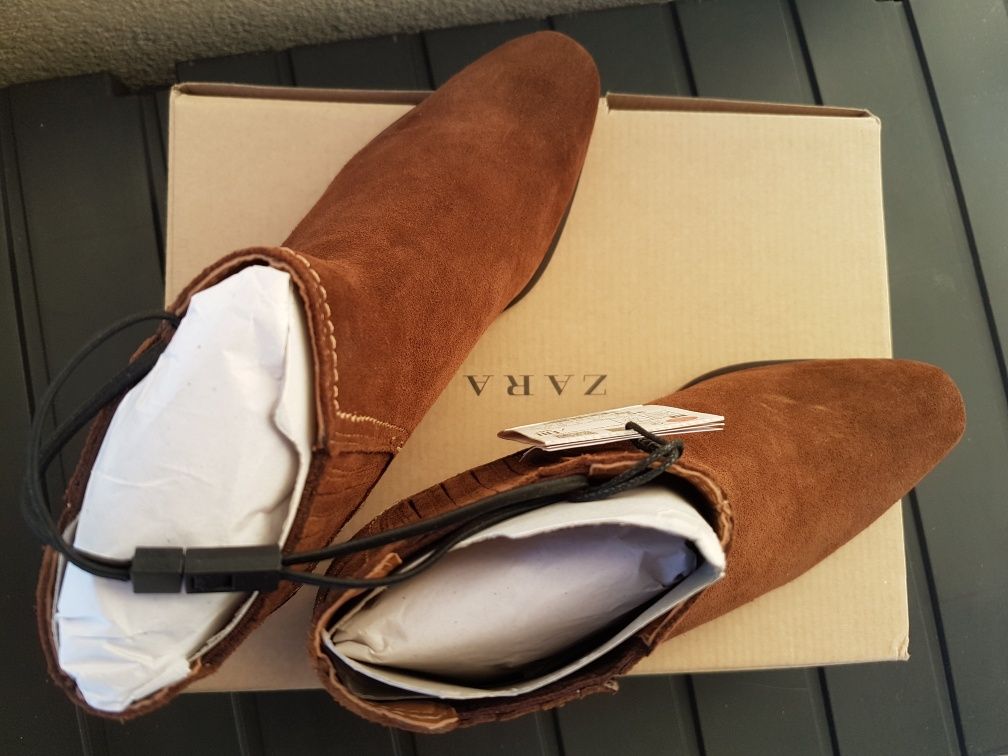 ZARA nowe botki kowbojki, SKÓRA, zamsz, r. 35 w cenie zakupu!