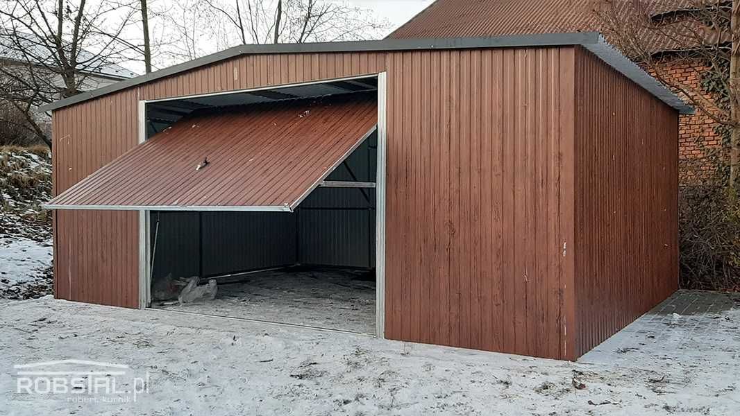 Garaż blaszany blaszak dwuspadowy w kolorze - konstrukcja ocynkowana