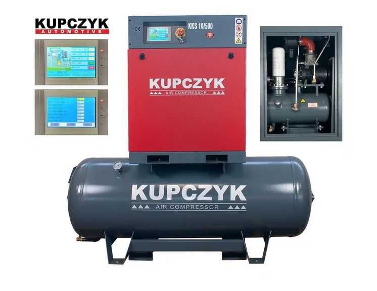 Kompresor Śrubowy zbiornik 500 L Wydajność 970 l/min 7,5 KW Kupczyk