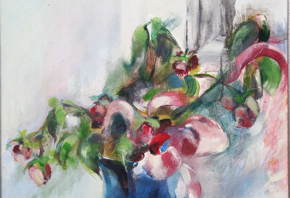 Martwa natura z różami, olej/płótno,  M. Omanowski