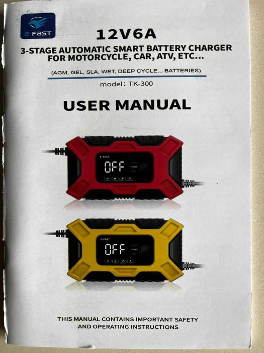 E-FAST TK-300 12V 6A - carregador de bateria inteligente e automático