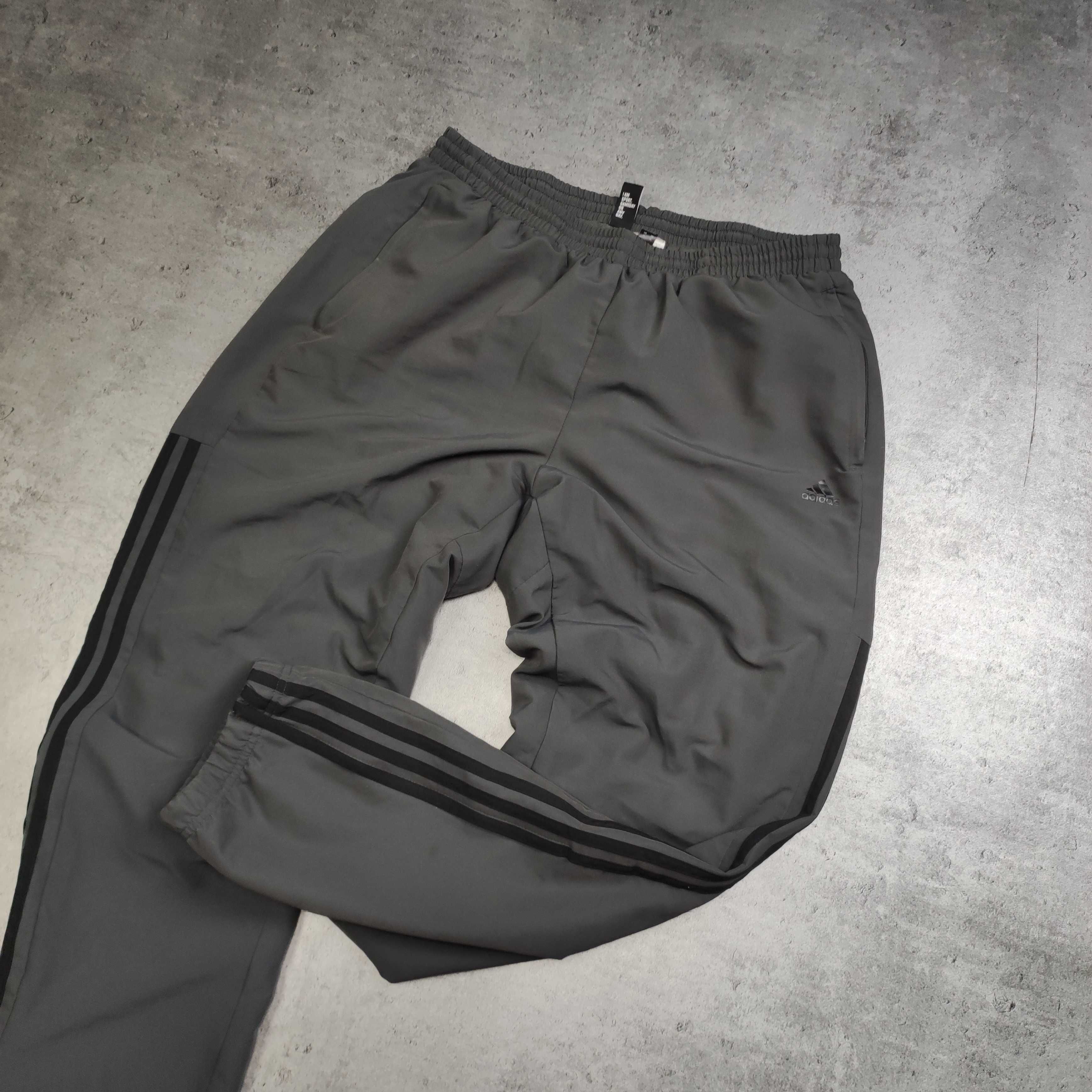 MĘSKIE Dresy Sportowe Szare Joggery Adidas 3 Paski Treningowe Suwak