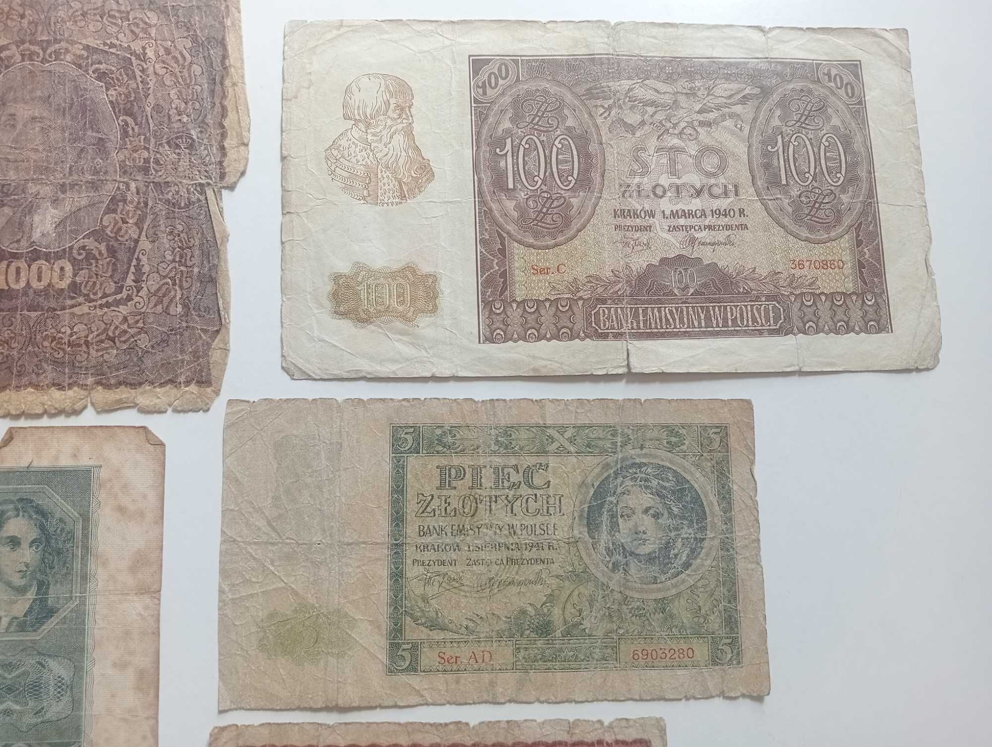 Zestaw starych banknotów i monet  od 1919 roku