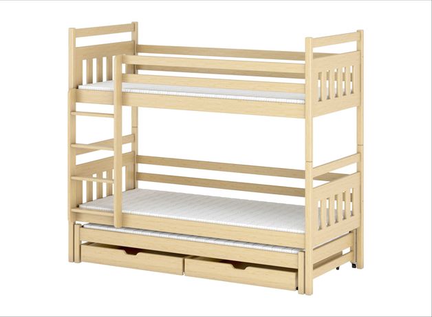 Łóżko 3 osobowe drewniane z szufladami