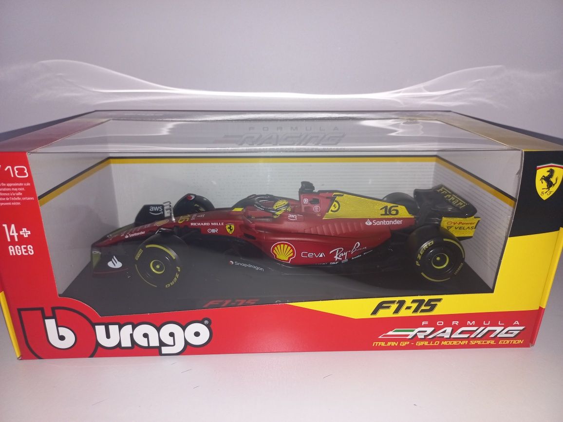 Bburago bolid F1 Ferrari F1-75 Italian GP, Charles Leclerc, skala 1:18
