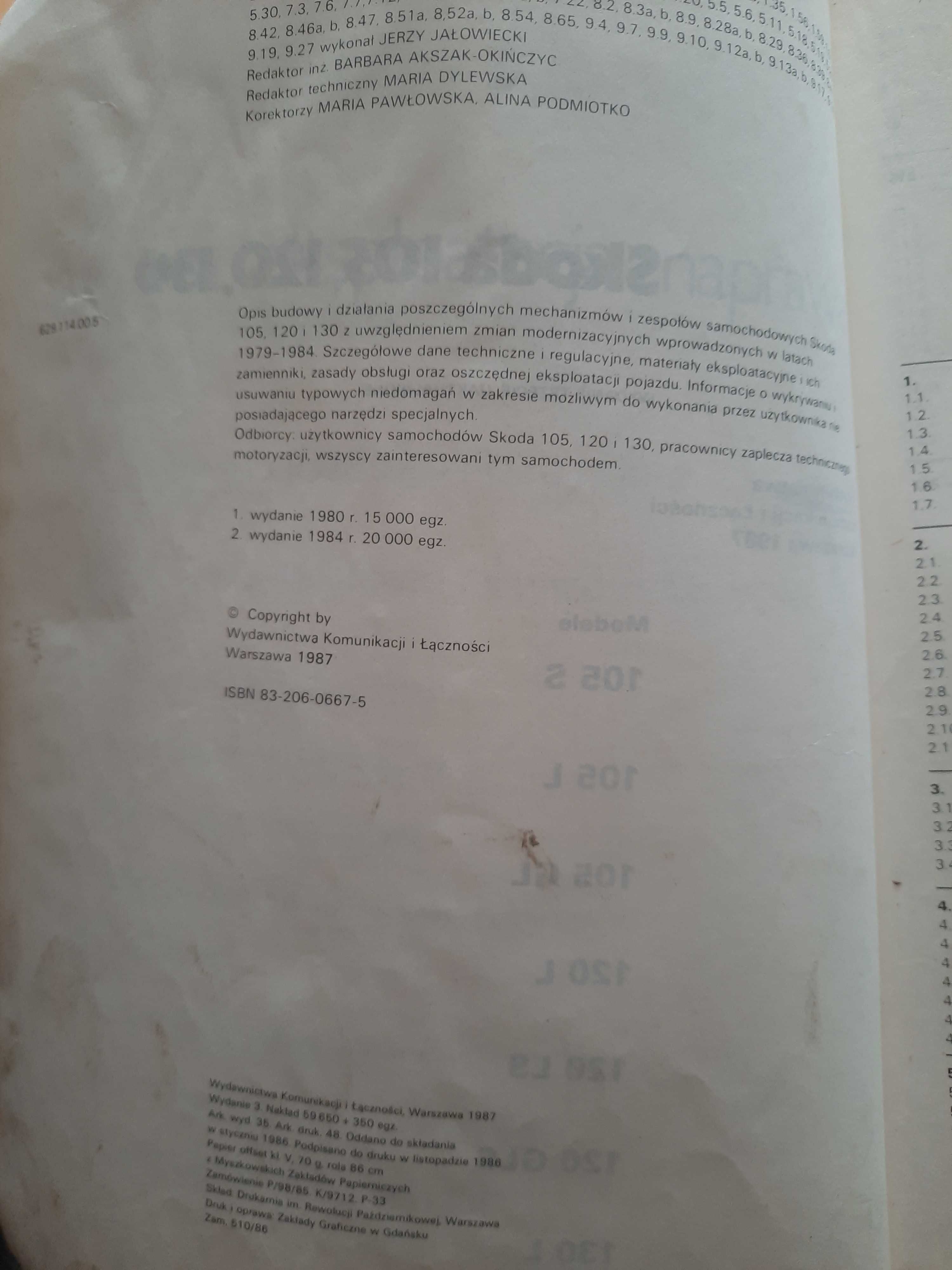 Książka Skoda 105,120,130 budowa eksploatacja naprawa Jałowiecki