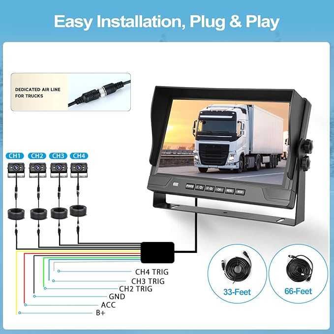 CAMECHO Zestaw kamer cofania, zestaw 4 kamer, 9-calowy monitor