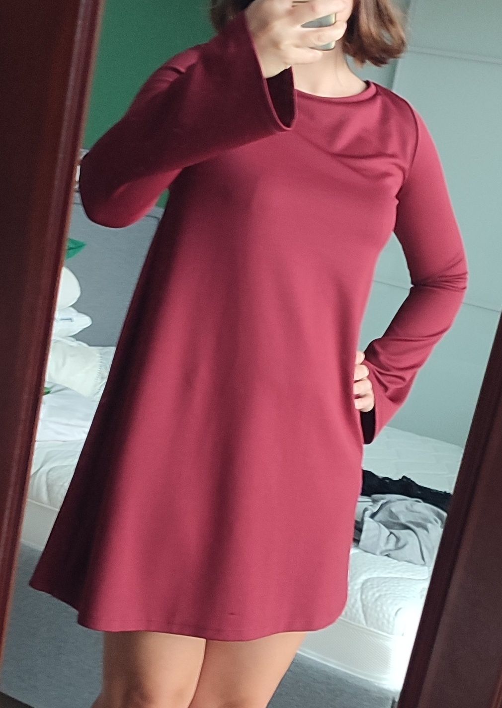 Sukienka Zara 36 S bordowa trapezowa elegancka