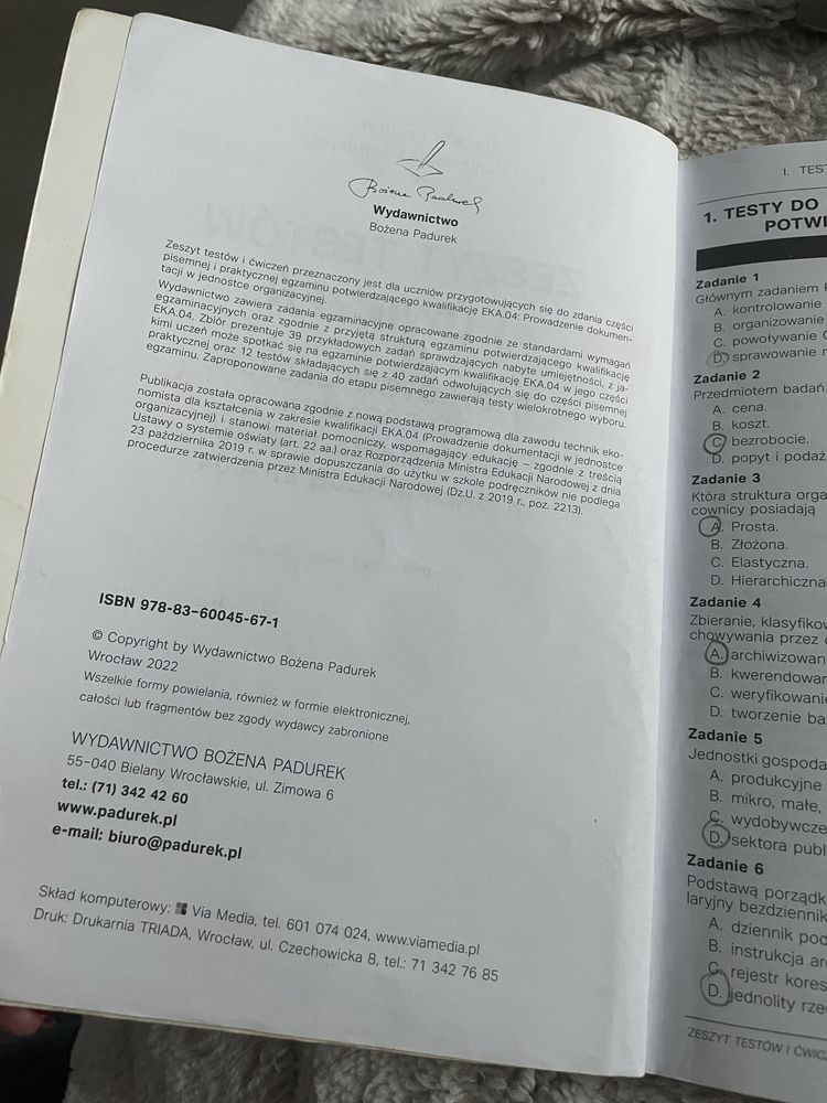 Prowadzenie dokumentacji zeszyt testów i ćwiczeń - kwalifikacja eka.04