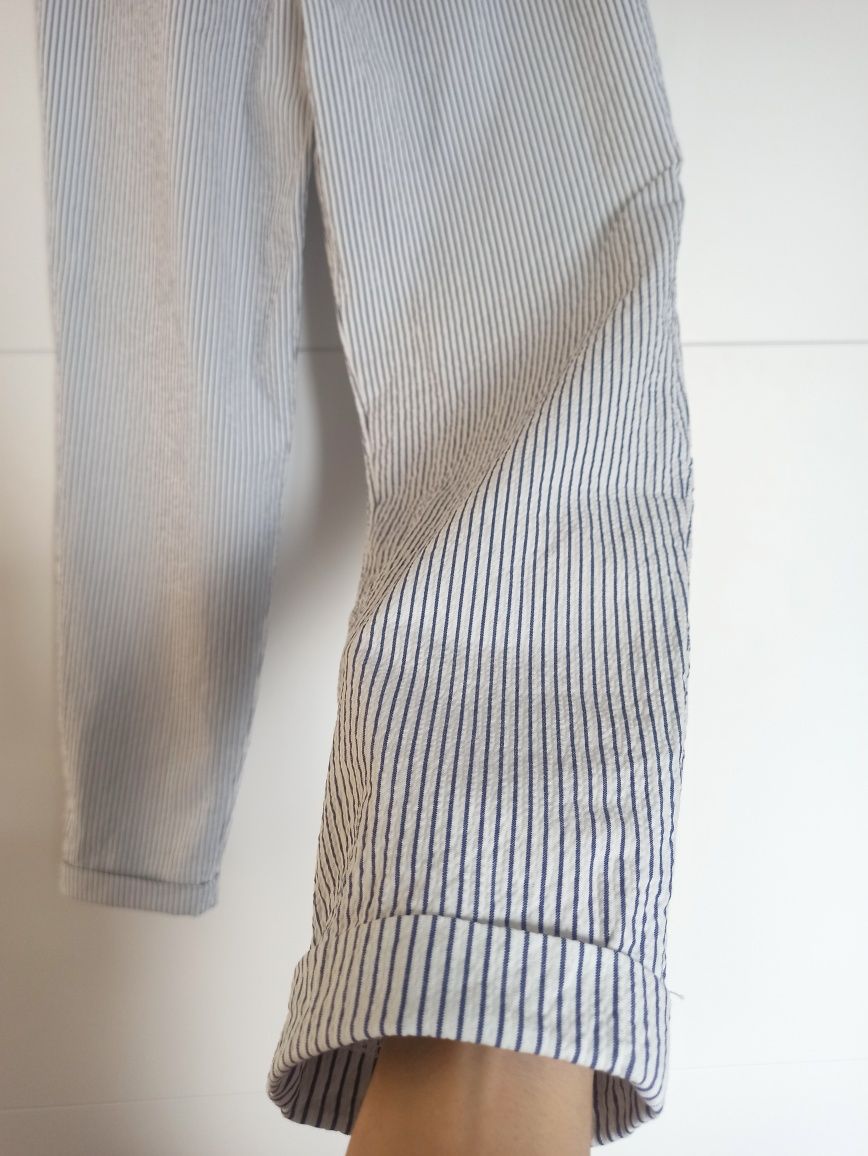 H&M spodnie bawełniane w paski z wysokim stanem wiązane S