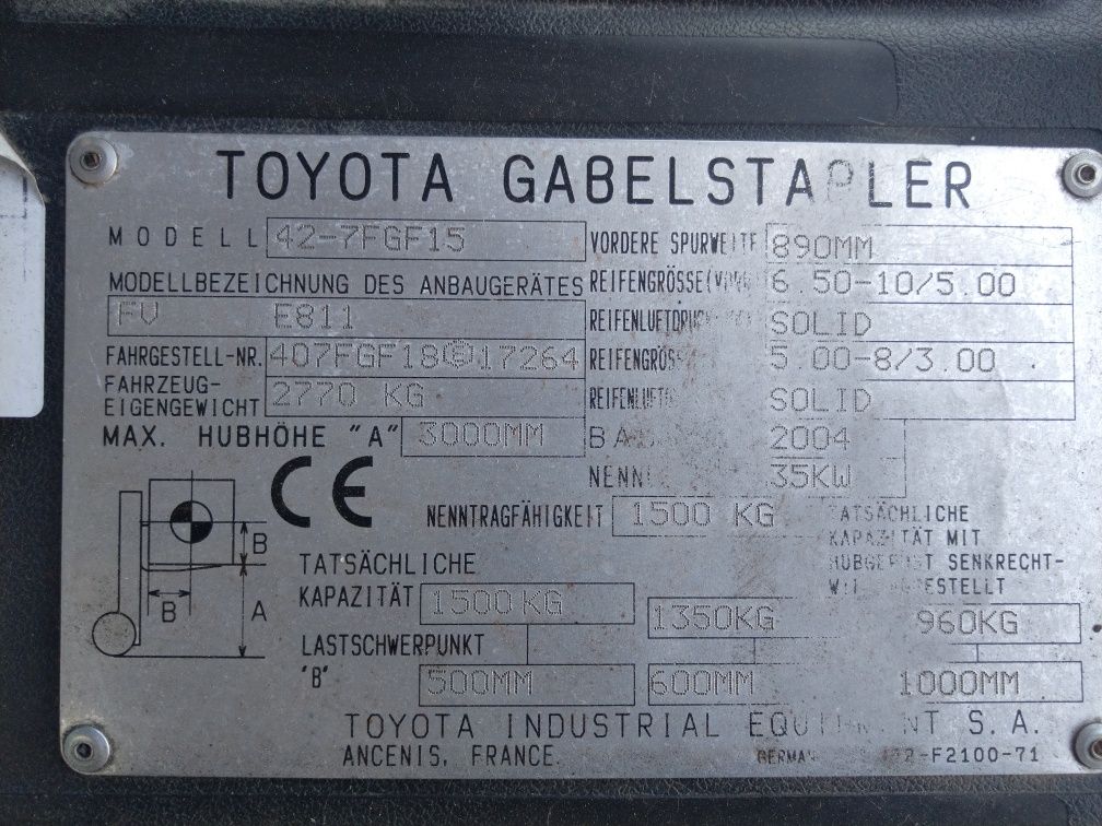 Wózek widłowy toyota 42-7fgf15 widłak sztaplarka gazowy toyota