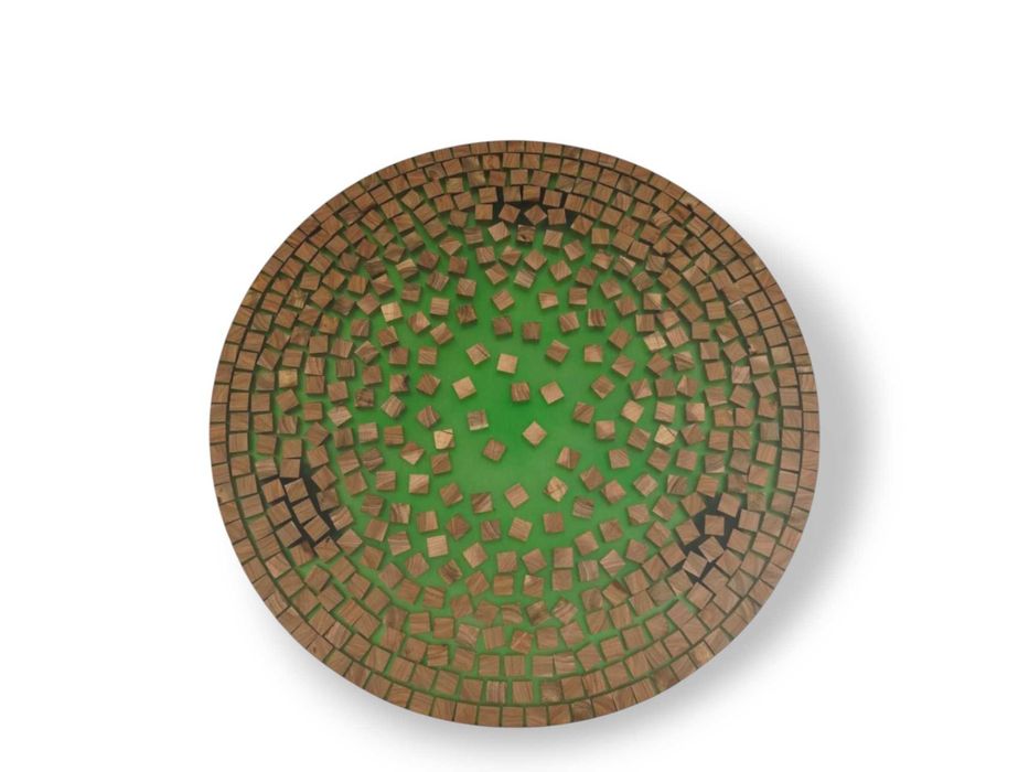 Stolik kawowy "Bricks" 60cm | dąb | dębowy okrągły | żywica zielona