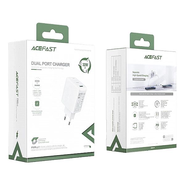 Acefast ładowarka sieciowa USB Typ C / USB 32W, PPS, PD, QC 3.0, AFC,